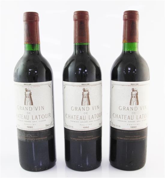 Three bottles of Chateau Latour 1990, Premier Cru Classe, Pauillac,